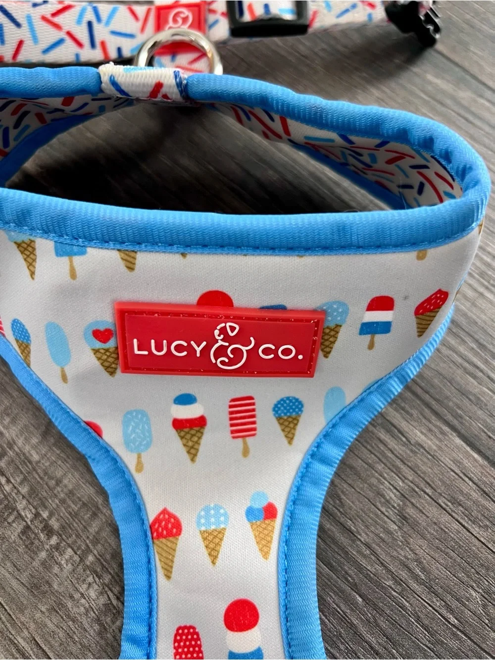 Lucy & Co. Ice Cream Print Dog Harness in Blue